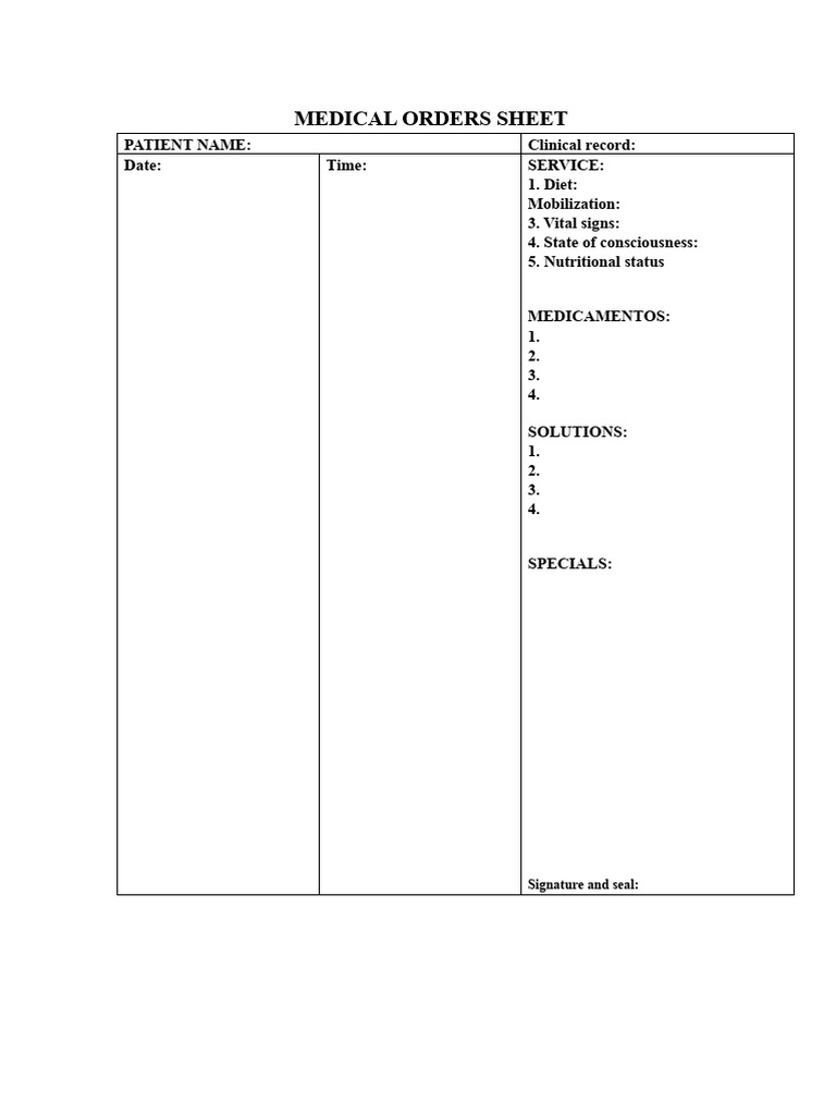 Medical Orders Sheet | PDF