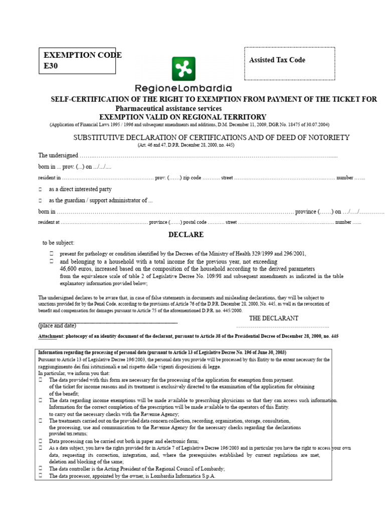 Pharmaceutical Ticket Exemption Form | PDF | Disability