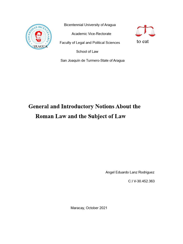 General and Introductory Notions On Roman Law and The Subject of Law ...