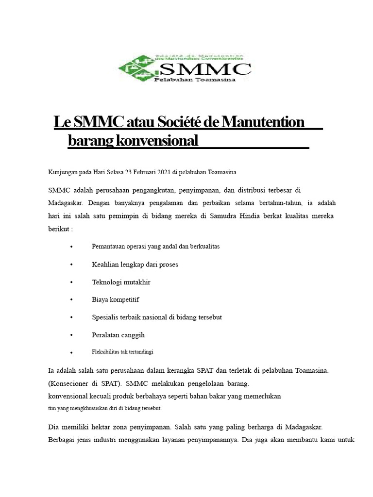 SMMC: Pemimpin Logistik di Toamasina | PDF