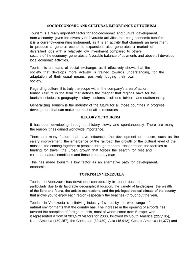 SOCIOECONOMIC AND CULTURAL IMPORTANCE OF TOURISM | PDF | Tourism ...