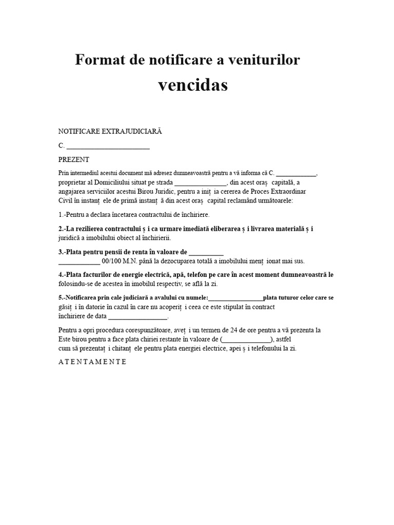 Format de Notificare A Chiriei Restante | PDF