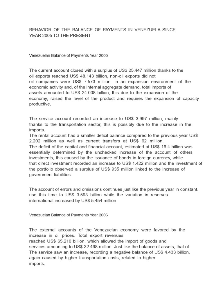 Venezuela Balance of Payments Analysis 2005-2023 | PDF | Balance Of ...
