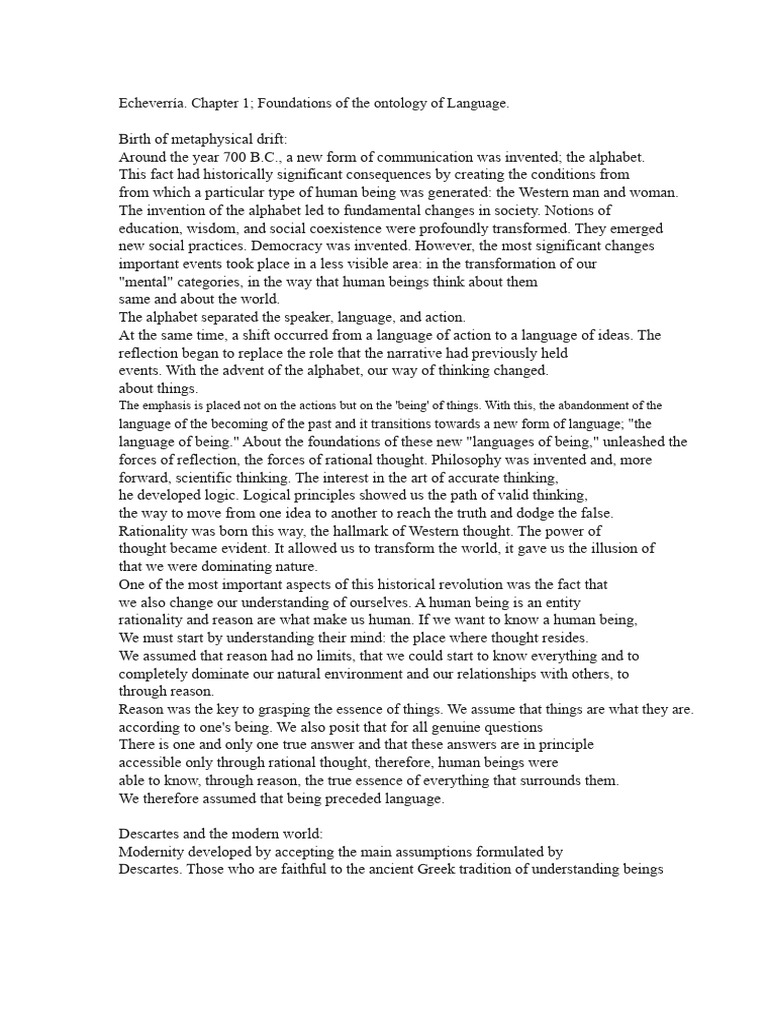 Ontology of Language Summary Chapters 1 and 2 PDF Existence