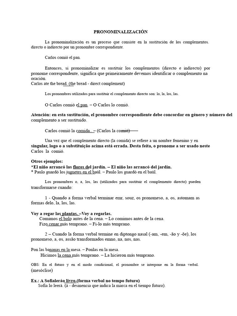 Pronominalización (Resumen Con Algunas Reglas) | PDF | Pronombre | Verbo