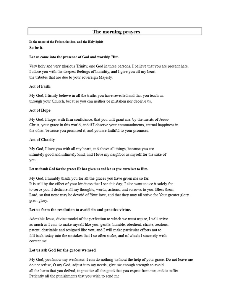 Morning and Evening Prayers Guide | PDF | Mary, Mother Of Jesus | God ...