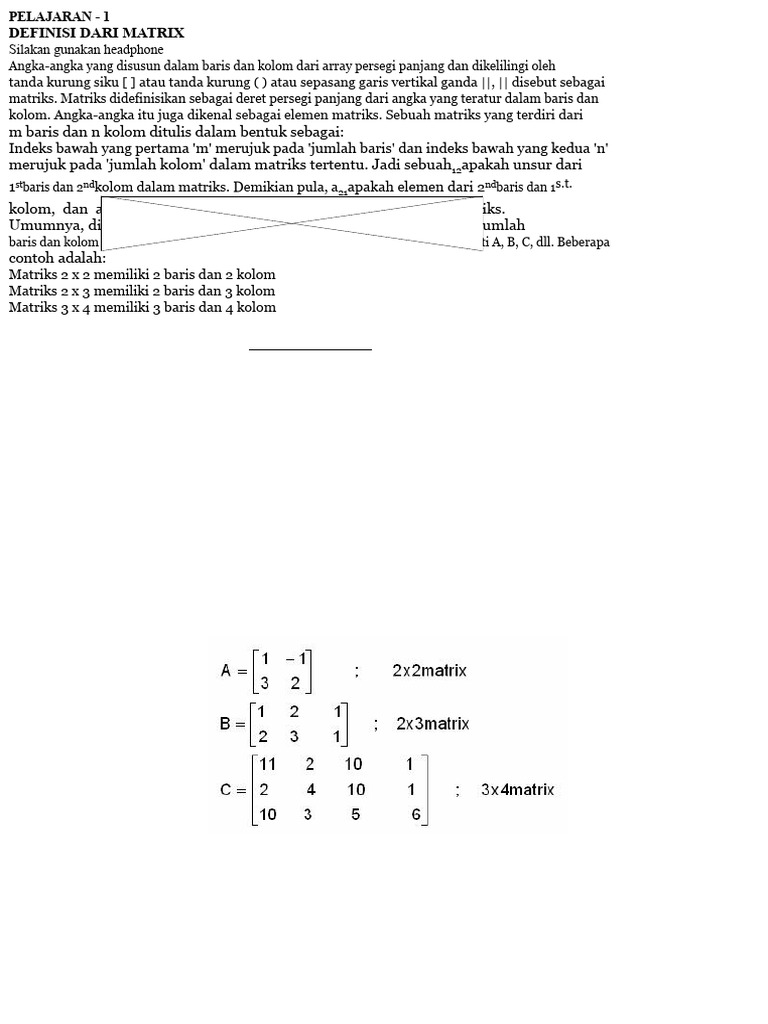 Definisi dan Jenis Matriks dalam Matematika | PDF
