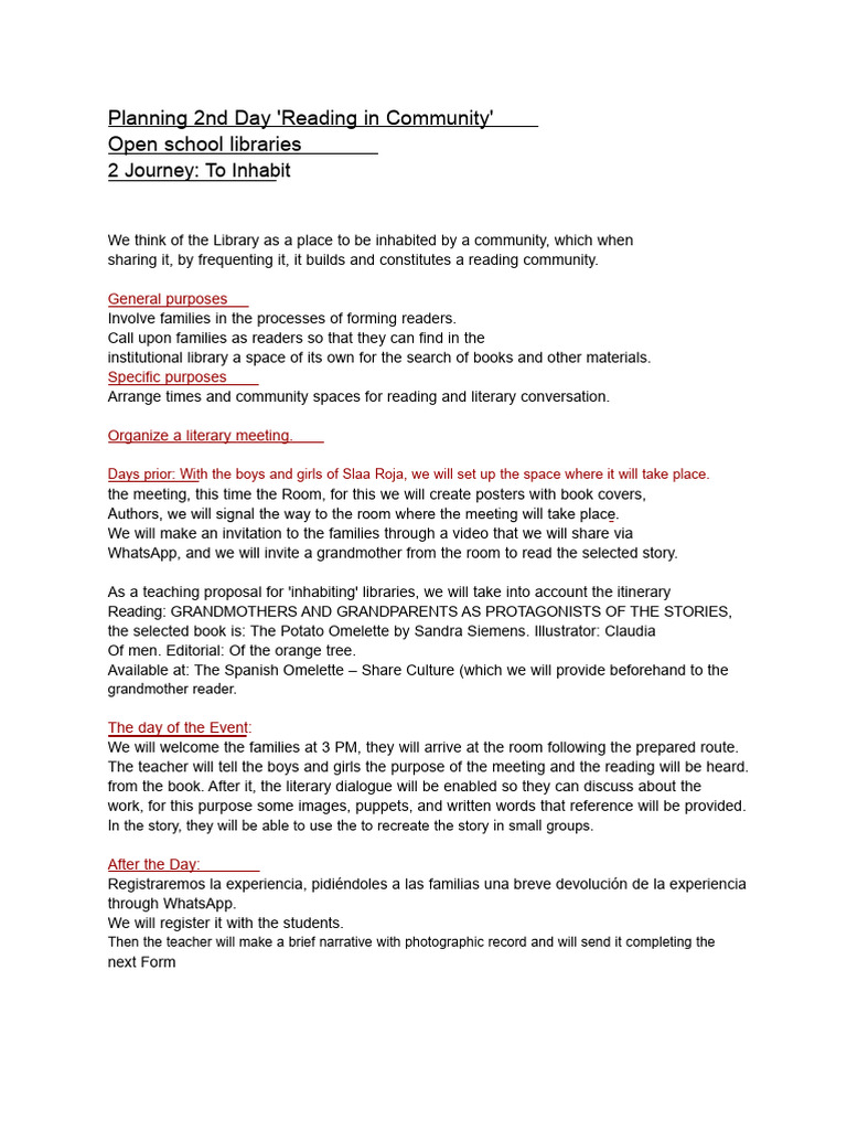Planning 2nd Day - Read in Community | PDF