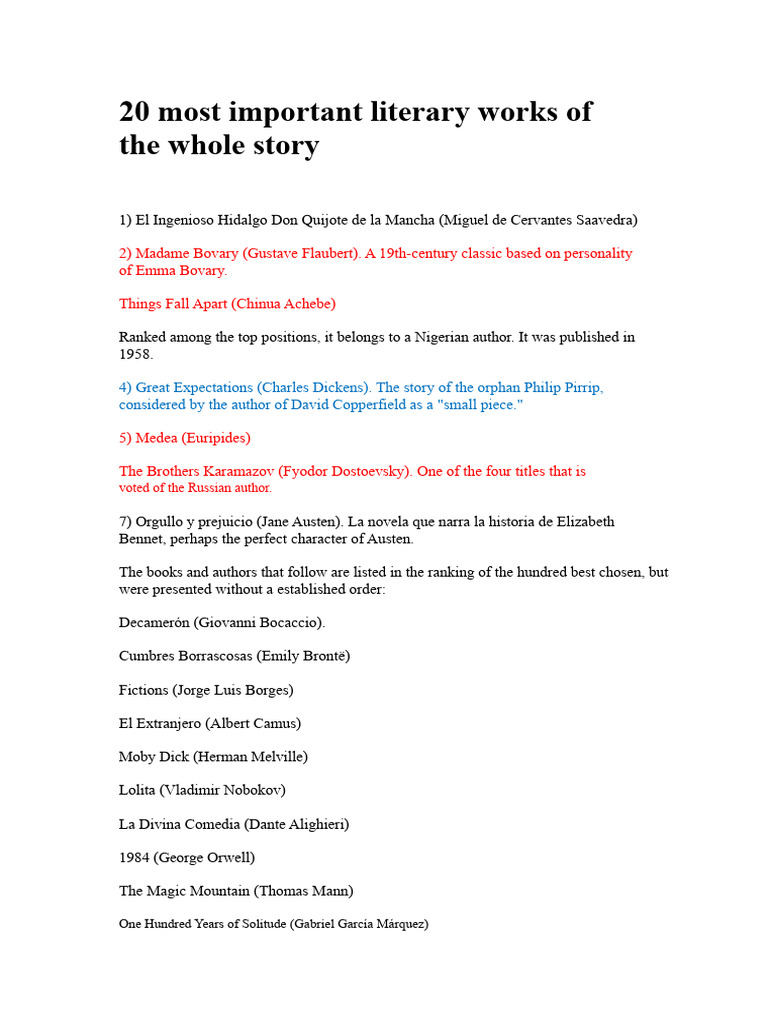 Top 20 Essential Literary Works | PDF