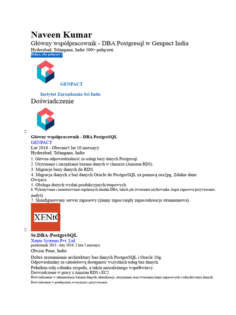 Naveen Kumar Postgresqldba | PDF