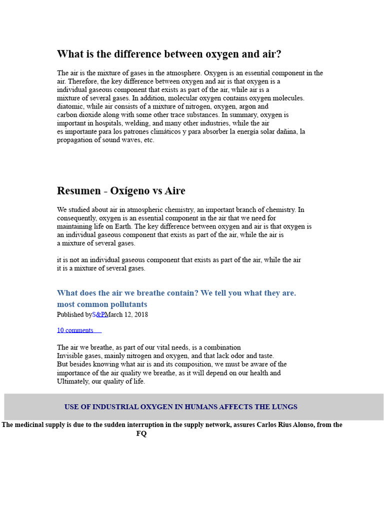 Oxygen vs Air: Key Differences Explained | PDF | Atmosphere Of Earth ...