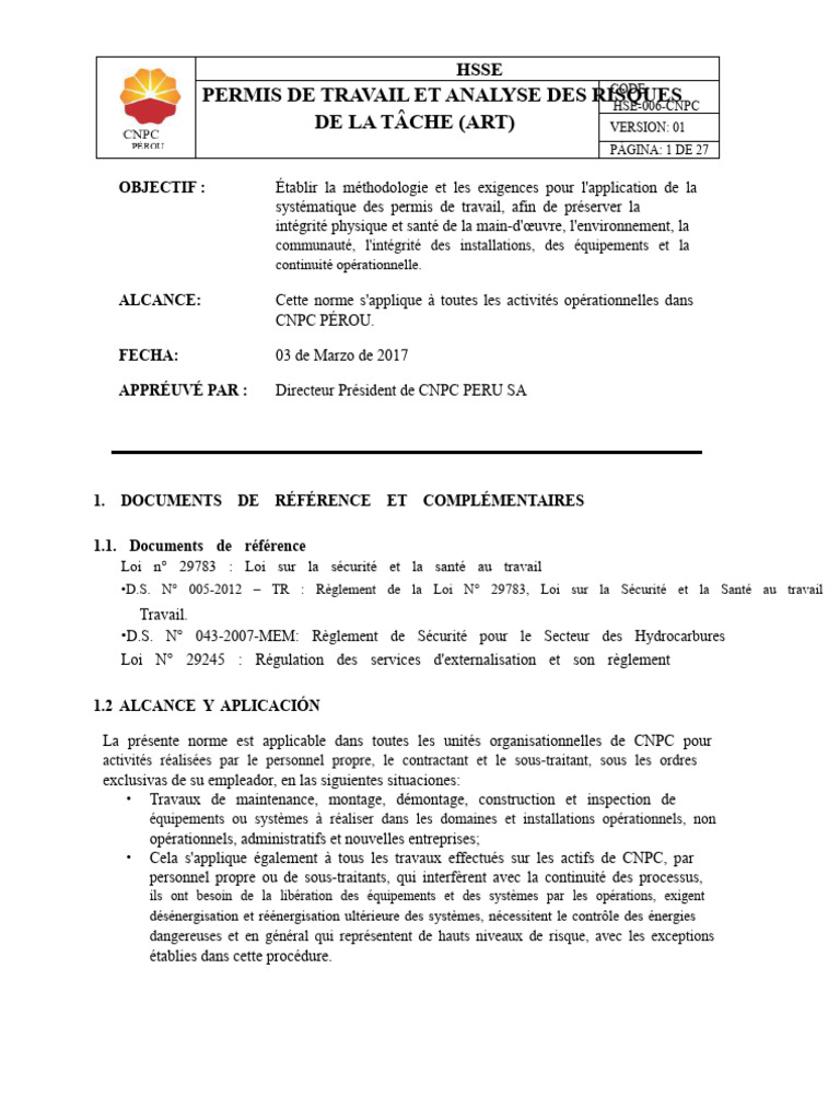 Permis de travail et analyse des risques | PDF | Gestion des risques ...