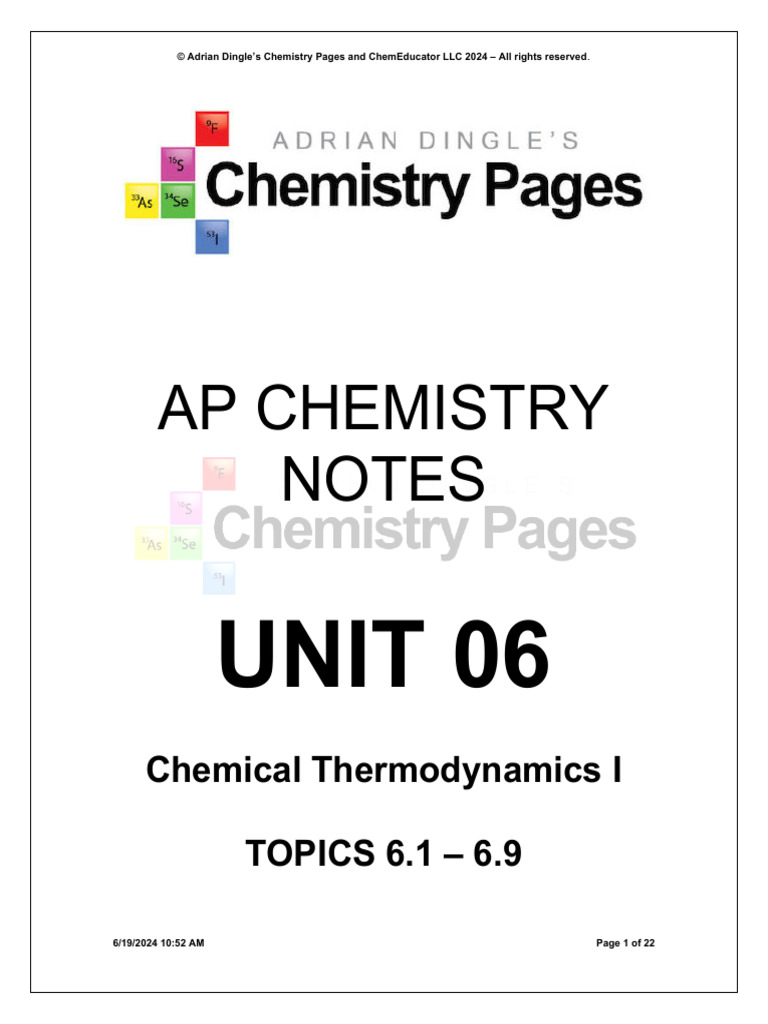 AP Chemistry Unit 06: Thermodynamics Notes | PDF | Heat | Chemical Bond