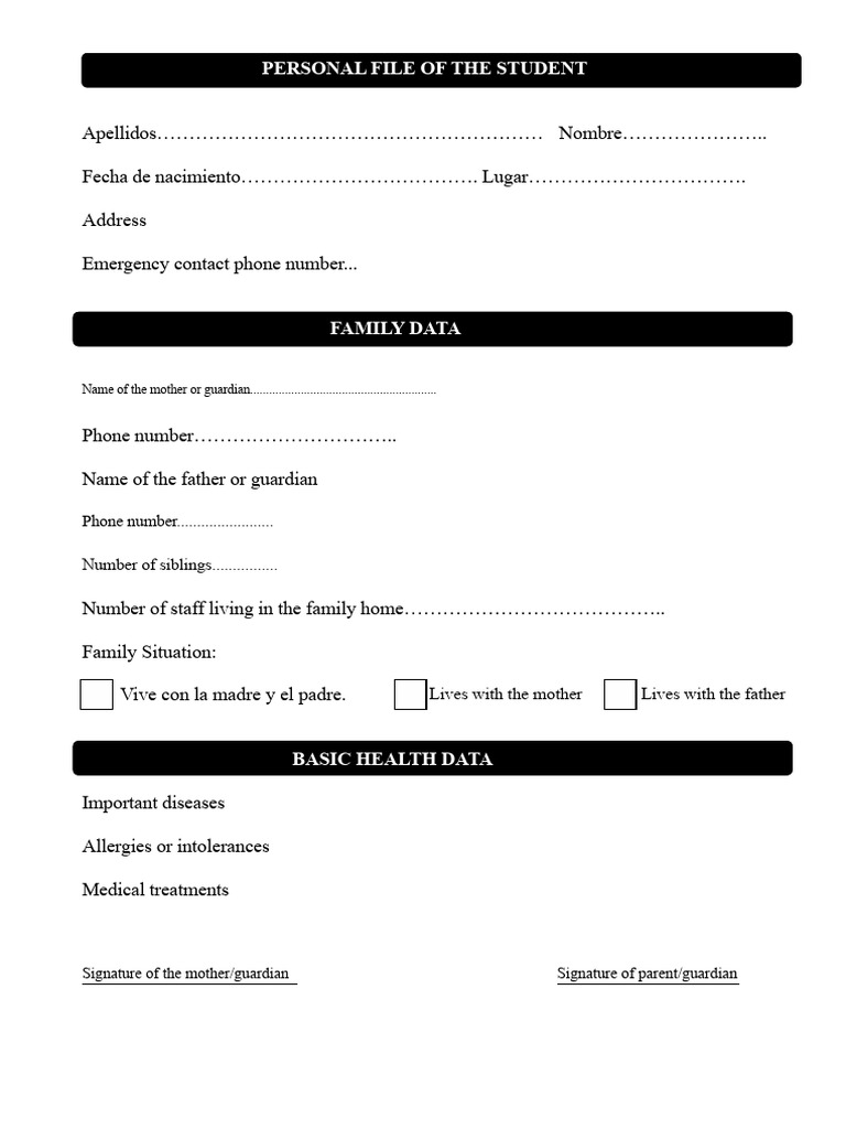 Student Personal and Family Profile | PDF