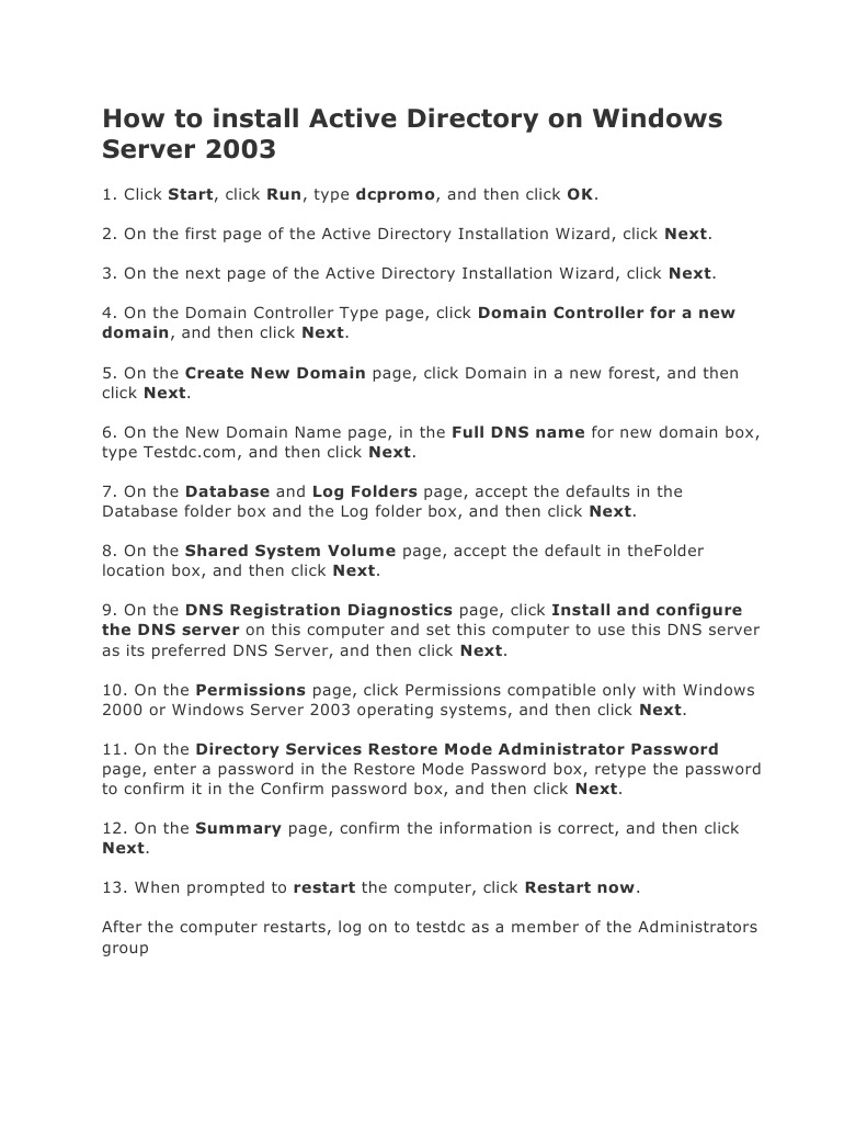 How To Install Active Directory On Windows Server 2003 | PDF | Active ...