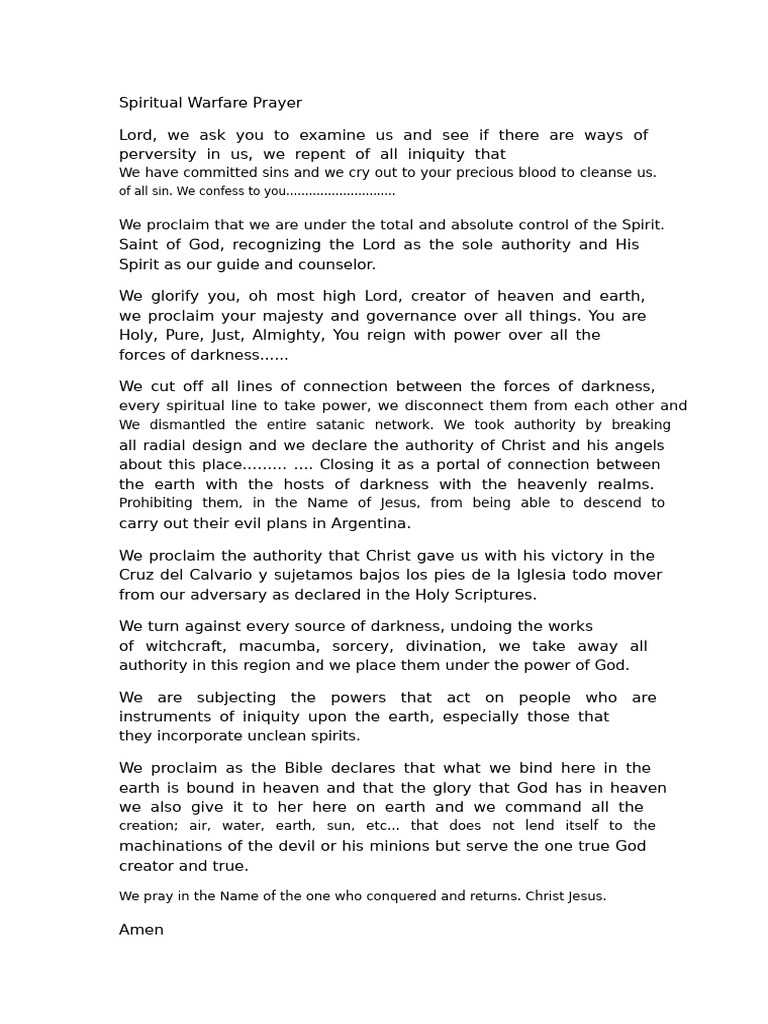 Spiritual Warfare Prayer for Protection | PDF