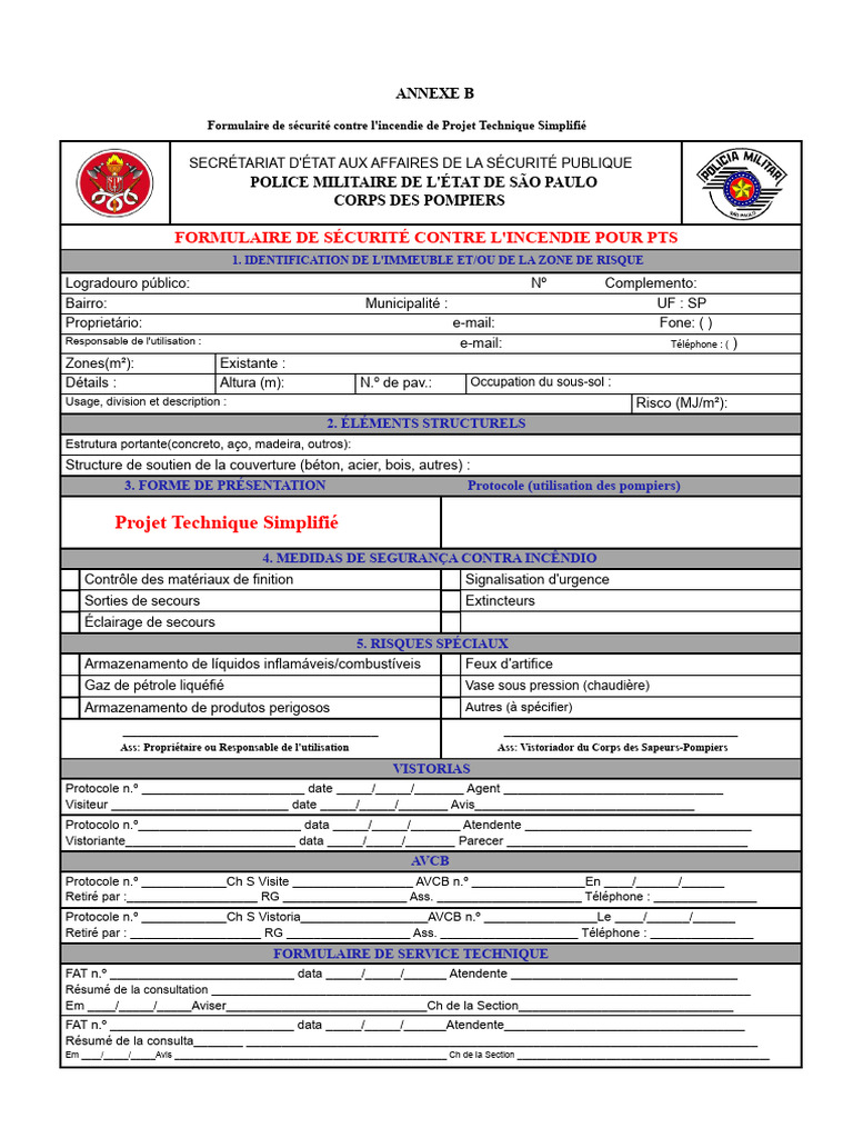 Formulaire de sécurité incendie PTS SP | PDF | Pompier | Feu