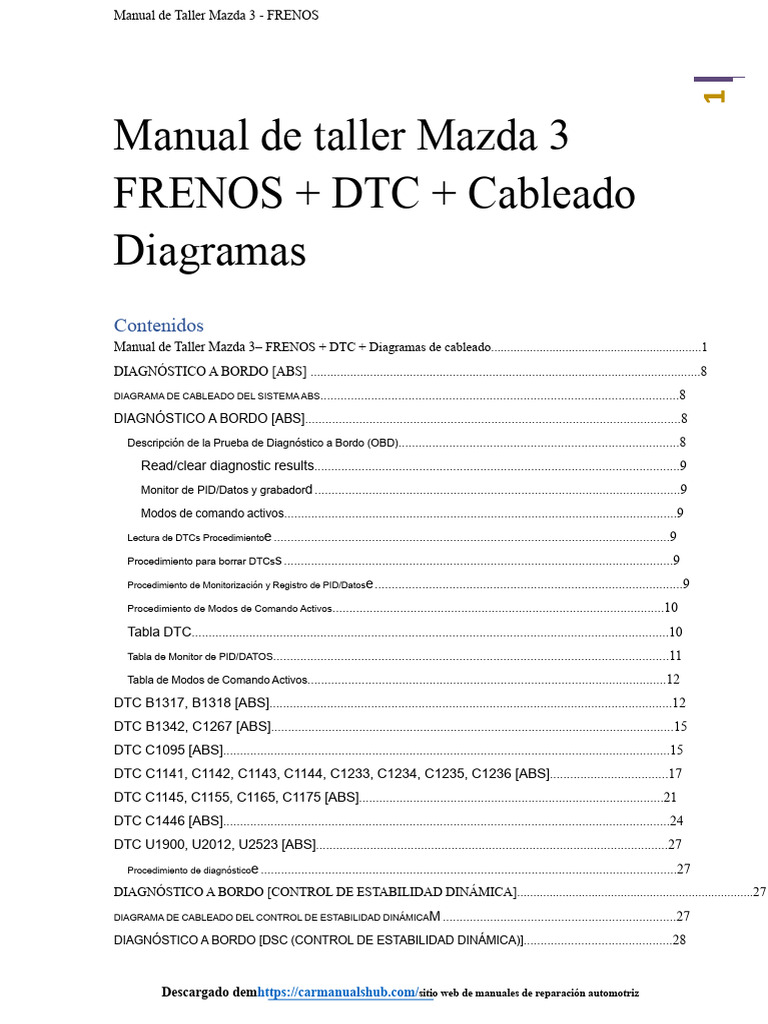 Manual Taller Mazda 3: FRENOS y DTC | PDF | Sistema de freno ...