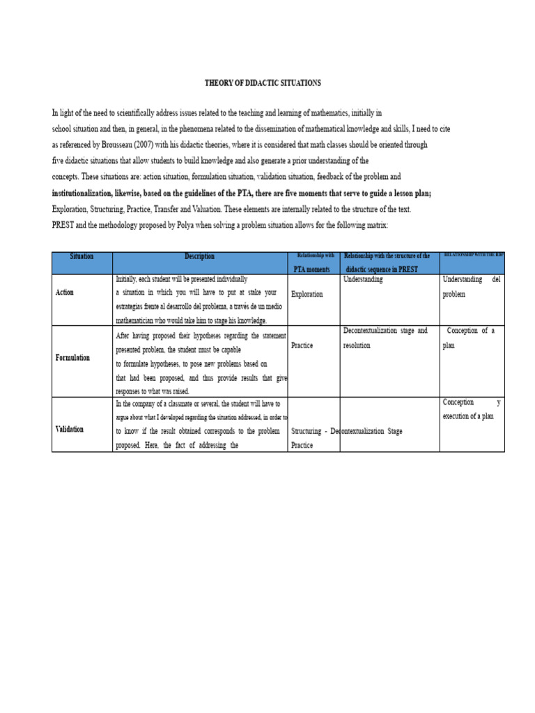 Didactic Situations in Math Teaching | PDF | Knowledge | Theory