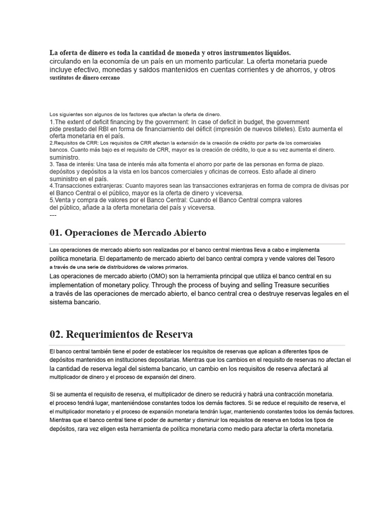 Factores que Afectan la Oferta Monetaria | PDF | Oferta de dinero | La ...