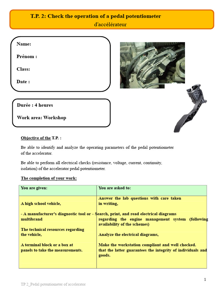 Testing Accelerator Pedal Potentiometer | PDF | Throttle | Electrical ...