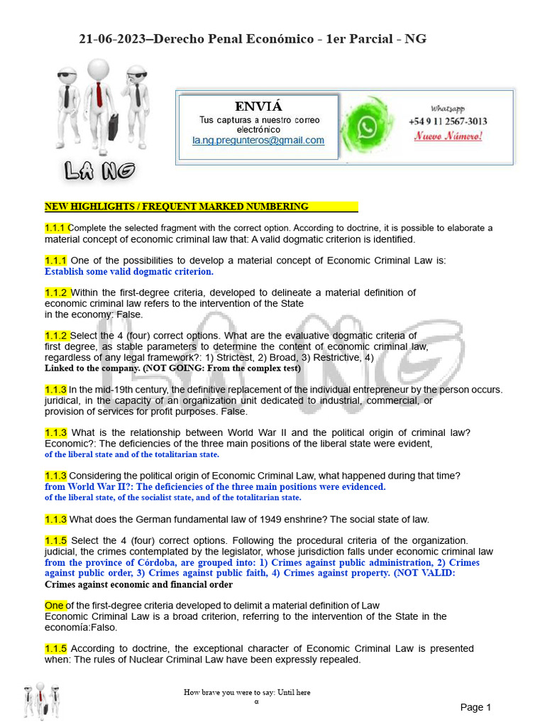 21-06-2023 - Economic Criminal Law - 1st Partial - NG | PDF | Crimes ...