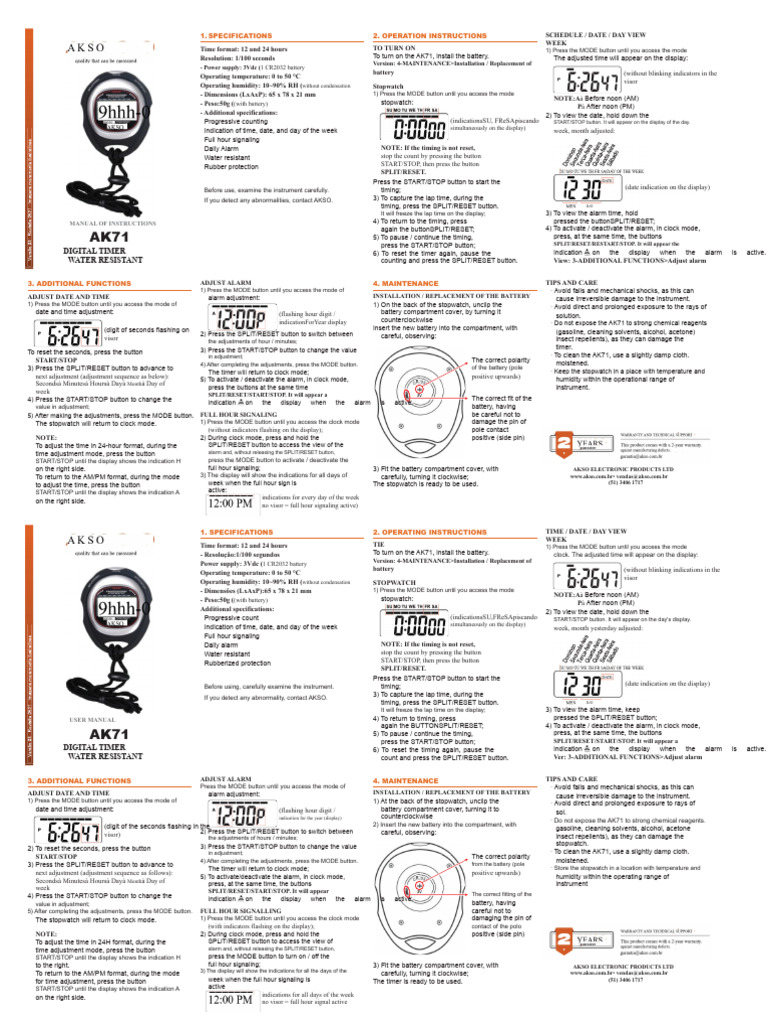 AK71 Digital Timer User Manual | PDF | Timer | Clock