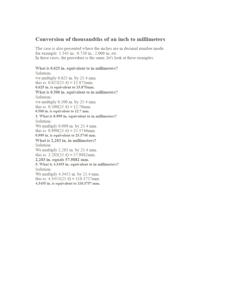 Inch to Millimeter Conversion Guide | PDF