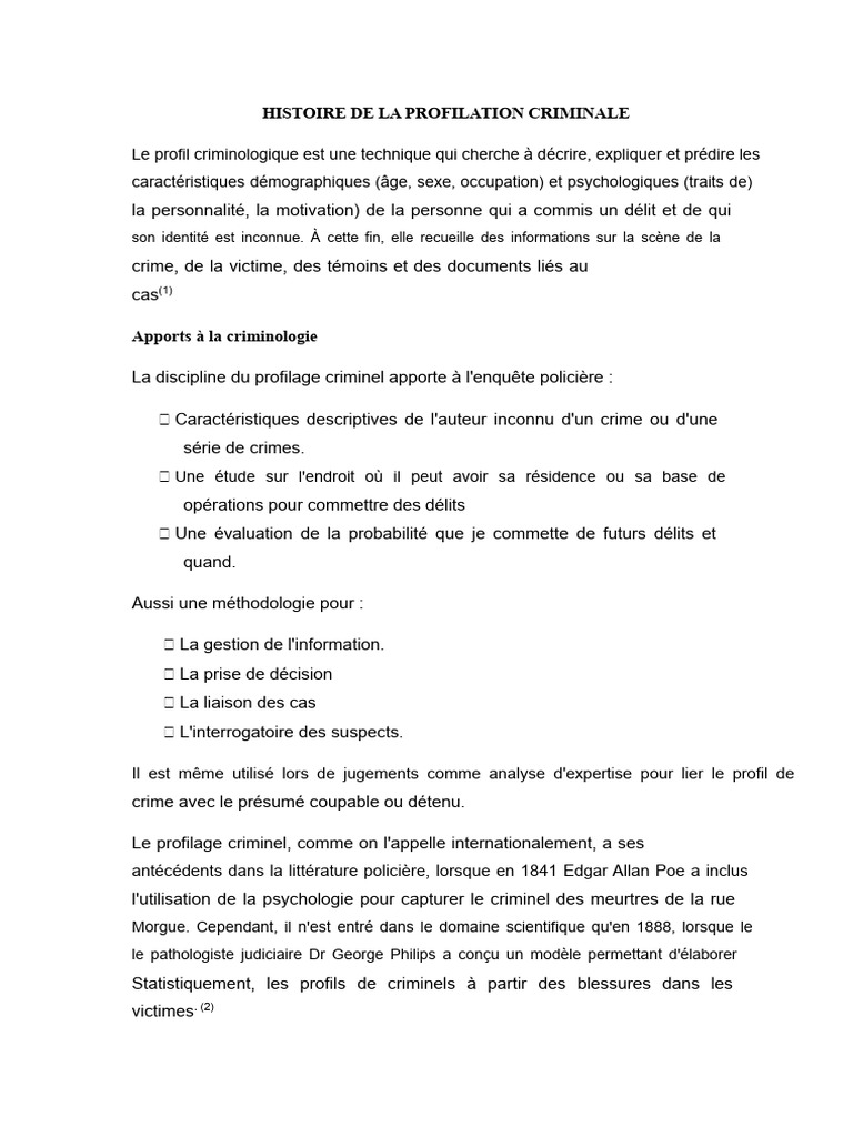 Profilage criminel : histoire et méthodes | PDF | Tueur en série ...