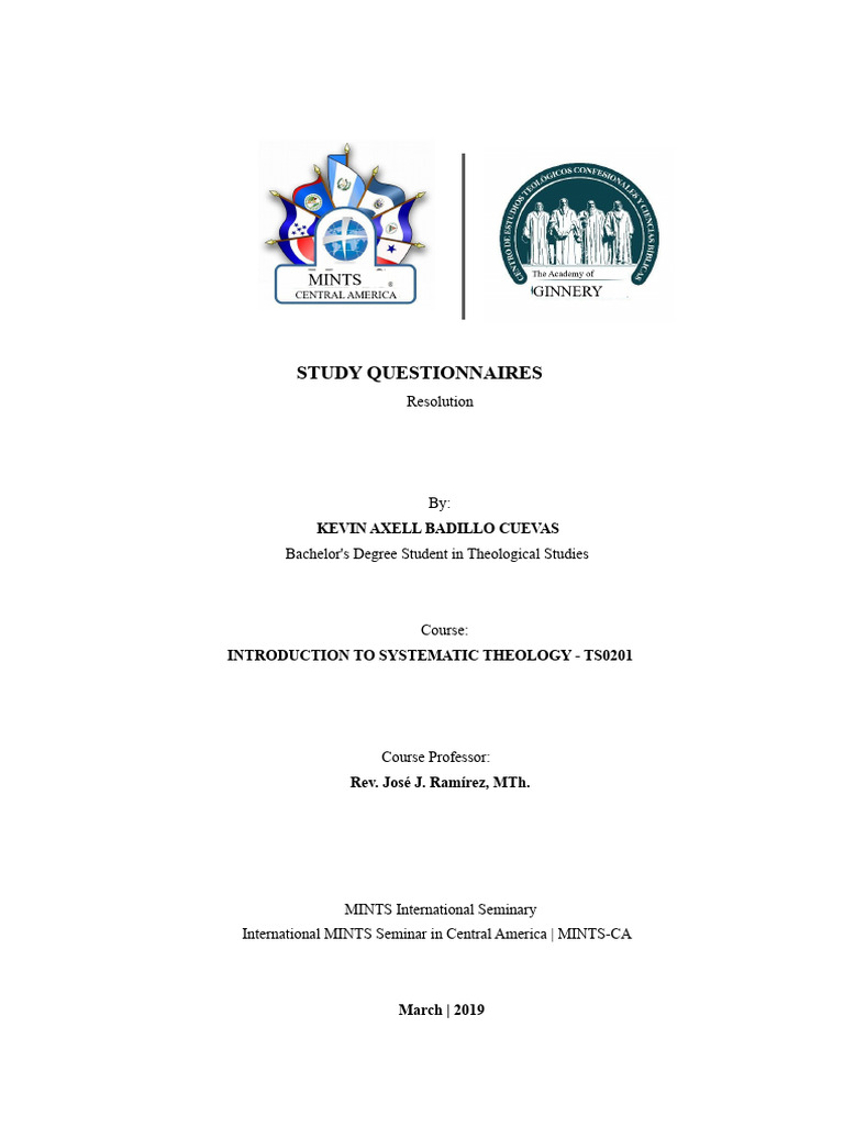 Systematic Theology Study Questionnaires | PDF | Theology | Religious ...