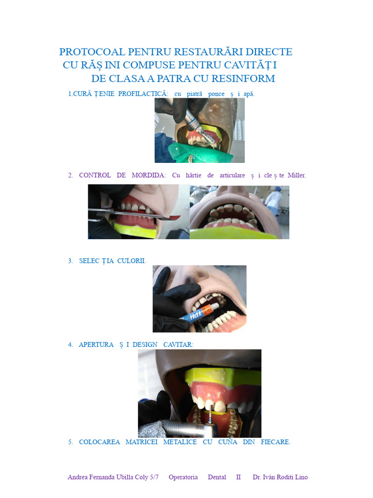 Protocol Pentru Restaurări Directe Cu Rășini Compuse Pentru Cavități de ...