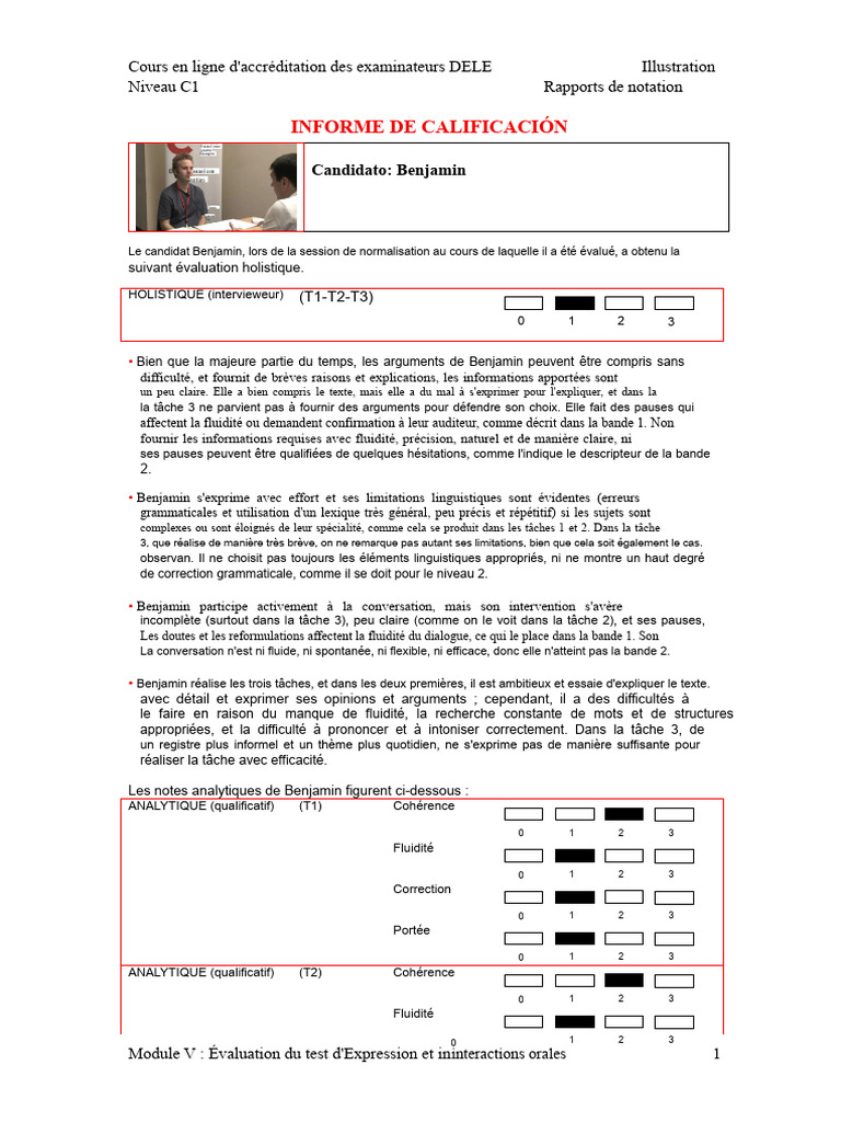 Évaluation DELE C1 : Rapport Benjamin | PDF | Linguistique