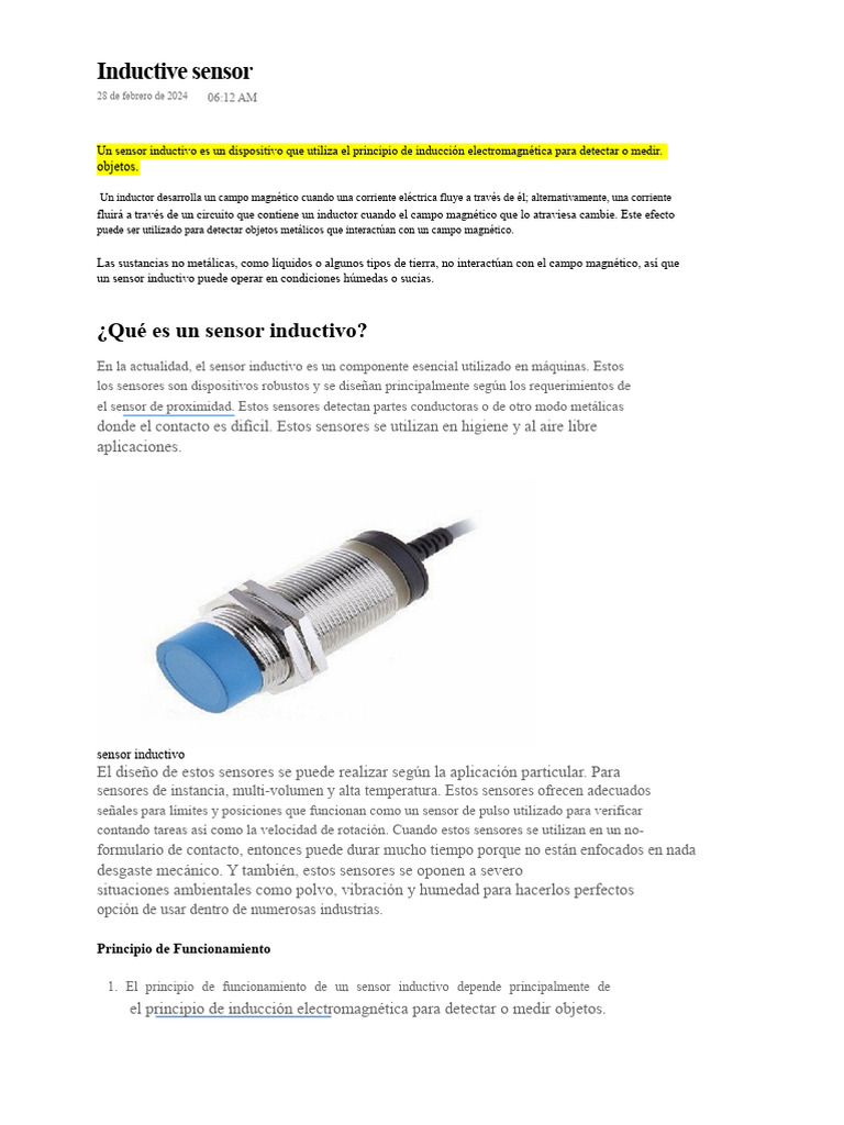 Sensor Inductivo: Funcionamiento y Aplicaciones | PDF | Inductor | Sensor