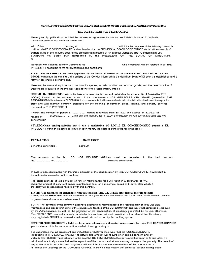 Concession Contract for Commercial Premises | PDF | Condominium ...