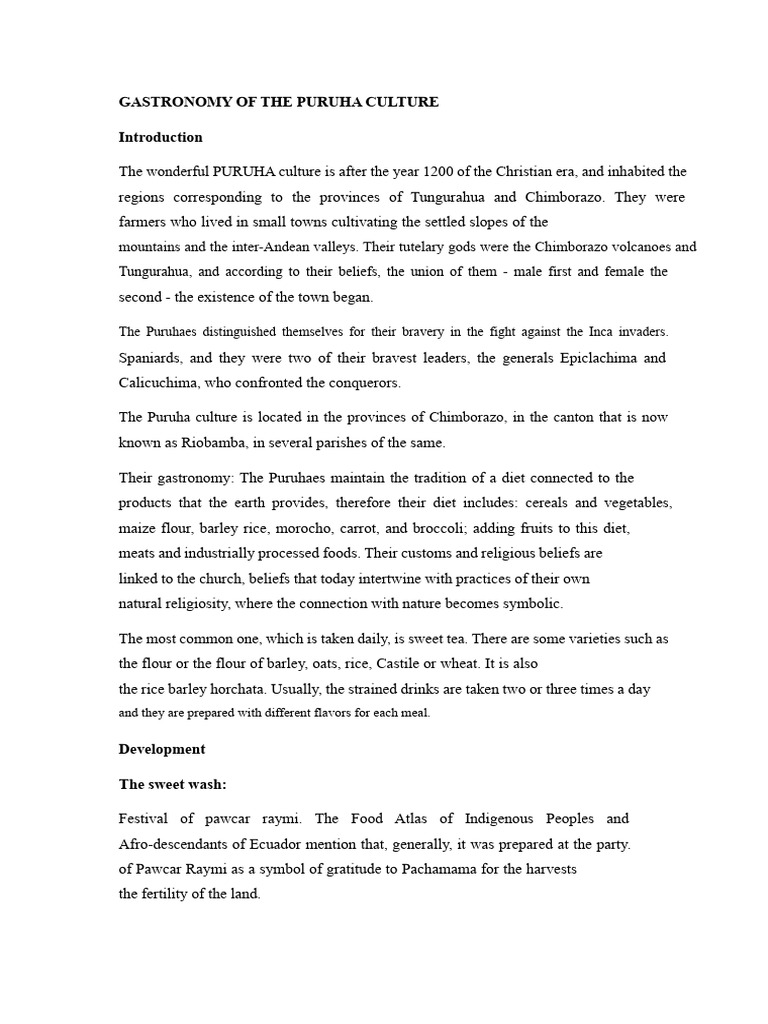 Puruha Culture Gastronomy Explained | PDF | Western Cuisine | Food And ...