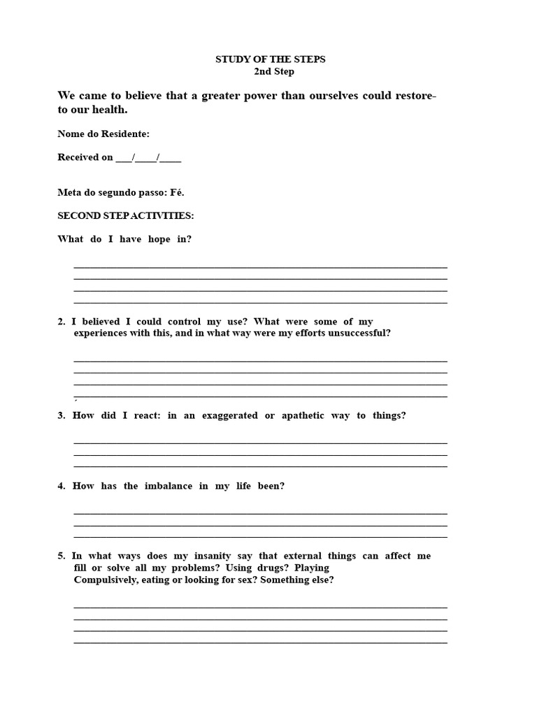Study of The Steps - Step 2 | PDF | Behavioural Sciences ...