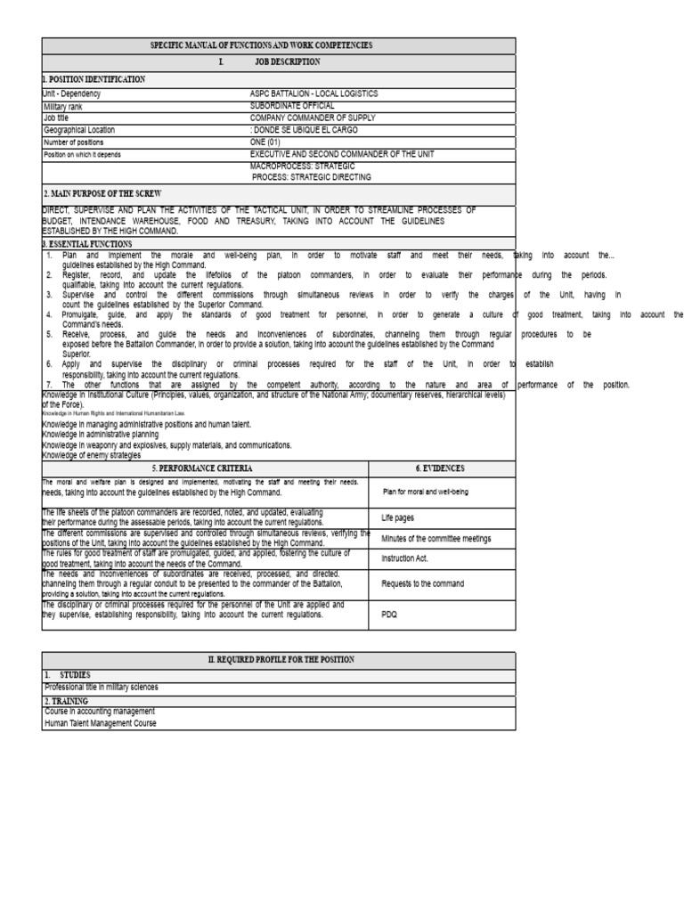 Supply Company Commander Job Functions | PDF | Non Commissioned Officer ...