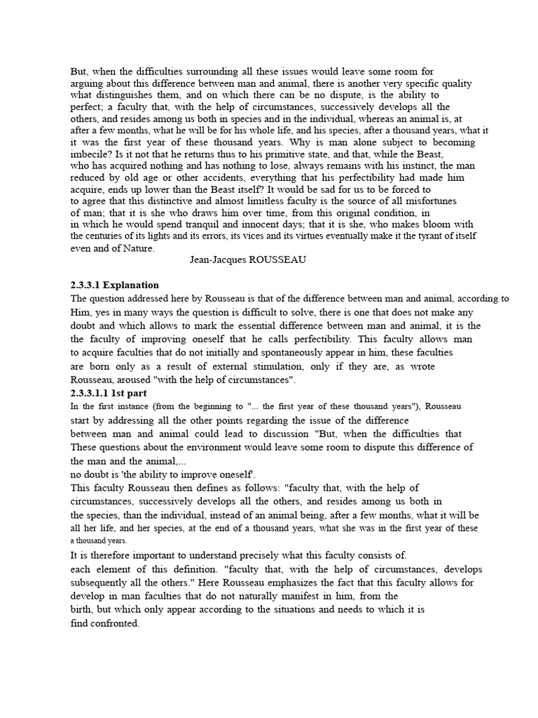 Rousseau on Human Perfectibility vs. Animals | PDF | Jean Jacques ...