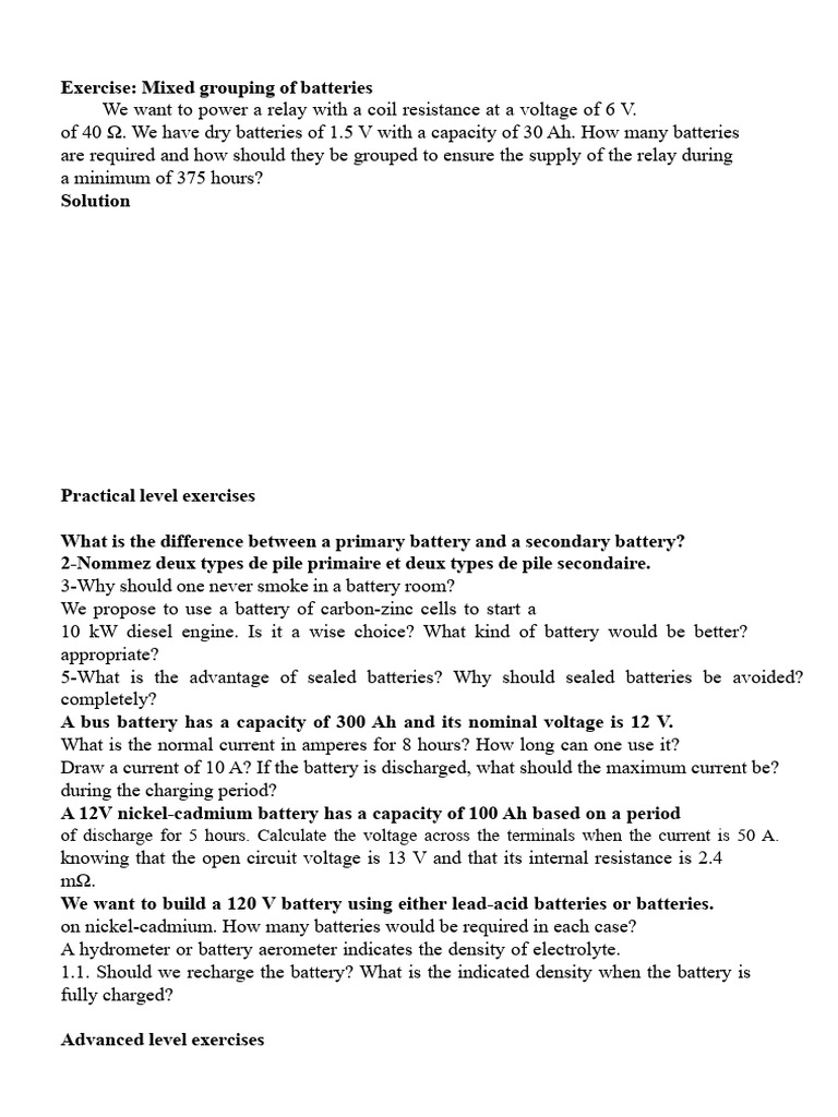 Exercise Series No. 2 (A) Accumulators | PDF | Rechargeable Battery ...