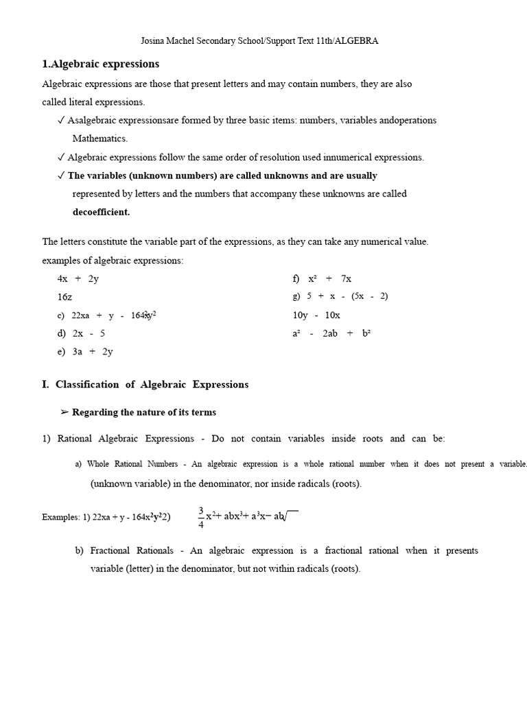 Understanding Algebraic Expressions | PDF | Numbers | Rational Number