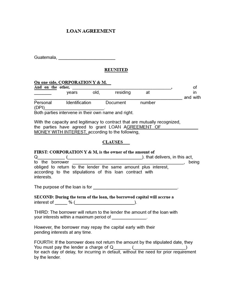 Loan Agreement Template with Interest | PDF | Loans | Interest