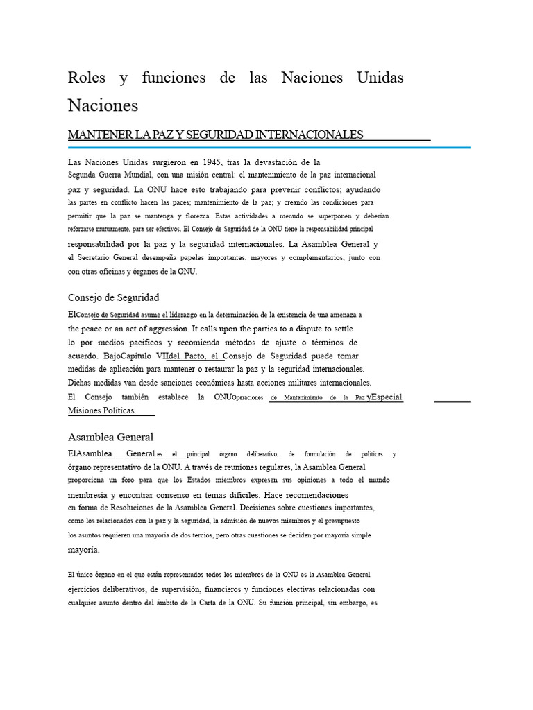 Roles y funciones de la ONU en paz y seguridad | PDF | Naciones Unidas ...