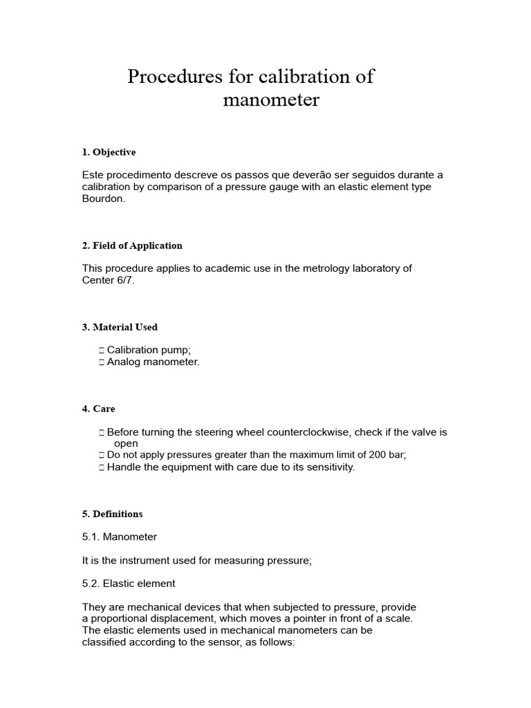 Manometer Calibration Procedures Guide | PDF | Pressure Measurement ...