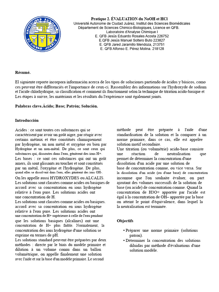 Évaluation de NaOH et HCl en titration | PDF | Acide | Titrage