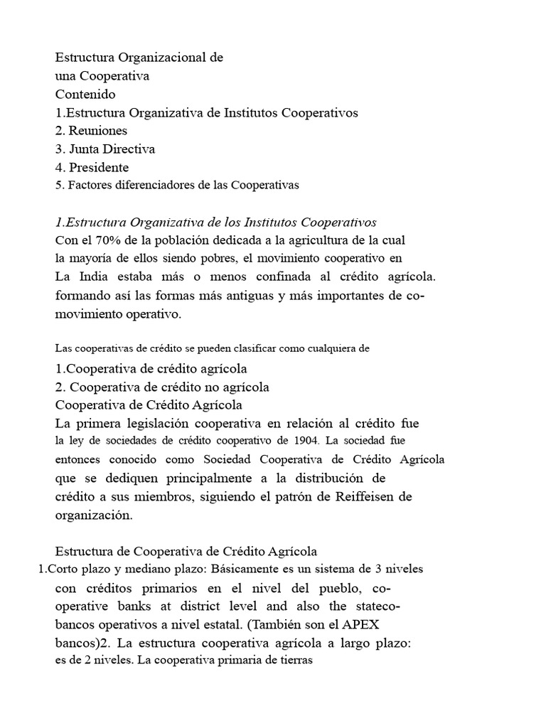 Estructura de Cooperativas Agrícolas | PDF | Cooperativa | Bancos