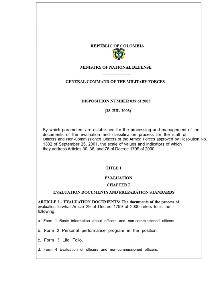 Colombia Military Evaluation Guidelines | PDF | Lieutenant | Courage