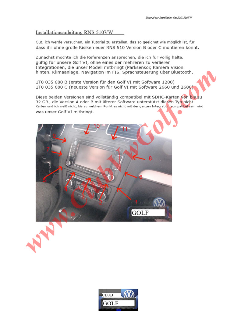 Tutorial Zur Installation Des RNS 510 VW PDF | PDF