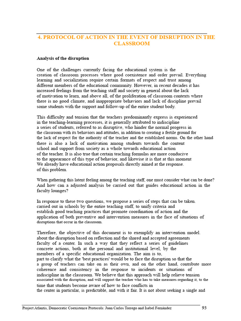 Classroom Disruption Action Protocols | PDF | Teachers | Learning