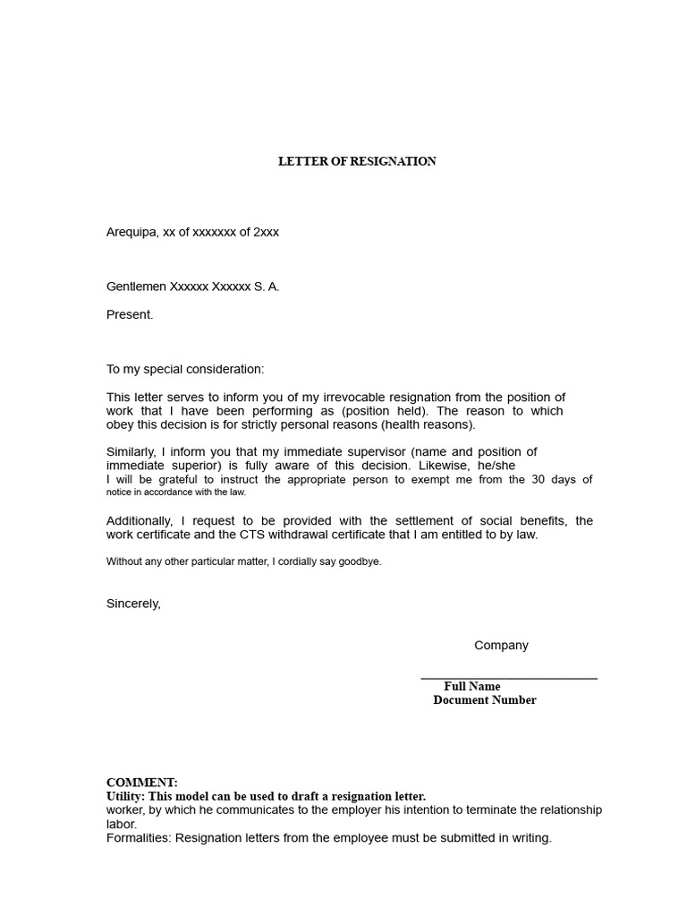 Sample Resignation Letter Template | PDF