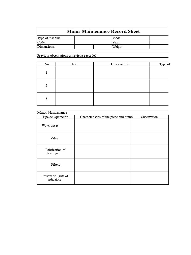 Machine Maintenance Record Sheet | PDF